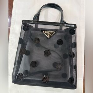Prada Black Polka Dot Mesh Tote